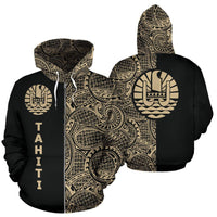 Tahiti Zip up Hoodie Tahiti Flag Polynesian Tattoo Half Style TH0 Unisex Black - Polynesian Pride