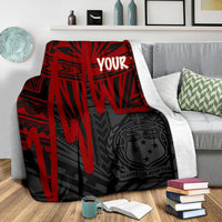 Samoa Personalised Premium Blanket - Samoa Seal With Polynesian Pattern In Heartbeat Style (Red) - Polynesian Pride