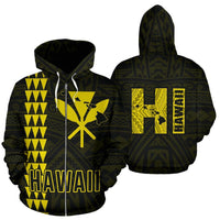 Polynesian Kakau Kanaka Map of Hawaii Zip Hoodie Yellow Unisex Yellow - Polynesian Pride