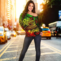 Polynesian Women's Off Shoulder Sweater - Reggae Shark Polynesian Tattoo - Polynesian Pride