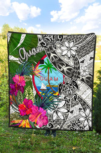 Guam Premium Quilt White - Turtle Plumeria Banana Leaf - Polynesian Pride