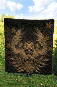 Hawaii Owl Hibiscus Plumeria Premium Quilt - Gold - Polynesian Pride