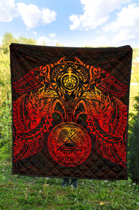 American Samoa Polynesian Premium Quilt - American Samoa Seal Turtle Manta Ray Red Style - Polynesian Pride