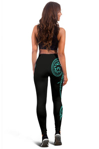 Hawaii State Tattoo Swirly Turquoise Polynesian Women's Leggings - Polynesian Pride