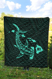 Hawaii Shark Turquoise Polynesian Premium Quilt - Polynesian Pride