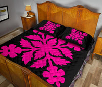 Hawaiian Quilt Bed Set Royal Pattern - Black And Pink - B2 Style - Polynesian Pride