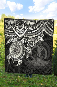 Vanuatu Polynesian Premium Quilt - Vanuatu Coat Of Arms & White Turtle Hibiscus - Polynesian Pride