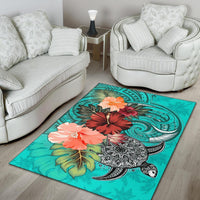 Turtle Polynesian Area Rug Hibiscus Polynesian Turquoise - Polynesian Pride