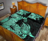 Hawaii Turtle Quilt Bed Set Polynesian Hibiscus Art Turquoise AH - Polynesian Pride