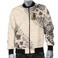 Vanuatu Men's Bomber Jacket - The Beige Hibiscus Beige - Polynesian Pride