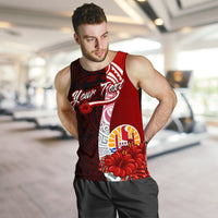 Tahiti Polynesian Custom Personalised Men's Tank Top - Coat Of Arm With Hibiscus - Polynesian Pride