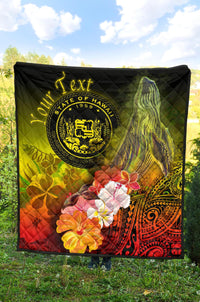 Polynesian Hawaii Custom Personalised Premium Quilt - Humpback Whale with Tropical Flowers (Yellow) - Polynesian Pride