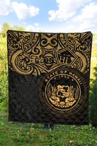 Hawaii Premium Quilt - Hawaii Seal Pride Style (Gold) - Polynesian Pride