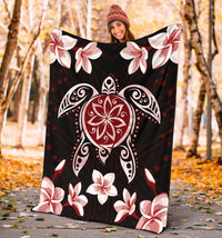 Hawaiian Reddie Turtle Plumeria Blanket - Polynesian Pride