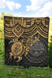 Federated States Of Micronesia Premium Quilt - Federated States Of Micronesia Seal & Golden Turtle Hibiscus - Polynesian Pride