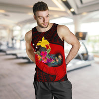 Papua New Guinea Men's Tank Top - Polynesian Hook And Hibiscus (Red) Reggae - Polynesian Pride