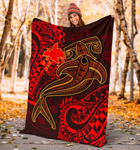 Papua New Guinea Premium Blanket - Red Shark Polynesian Tattoo - Polynesian Pride