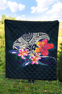 Polynesian Premium Quilt - Manta Ray And Hibiscus - Polynesian Pride