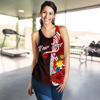 Tonga Polynesian Custom Personalised Women's Racerback Tank - Coat Of Arm With Hibiscus - Polynesian Pride