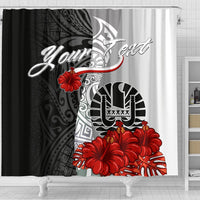 Tahiti Polynesian Custom Personalised Shower Curtain - Coat Of Arm With Hibiscus White - Polynesian Pride