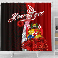Tonga Polynesian Custom Personalised Shower Curtain - Coat Of Arm With Hibiscus - Polynesian Pride