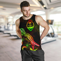 Guam Polynesian Men Tank Top - Turtle With Blooming Hibiscus Reggae - Polynesian Pride