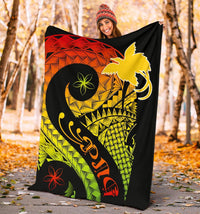 Papua New Guinea Premium Blanket - PNG Bird And Polynesian Decorative Pattern - Polynesian Pride