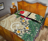 Chuuk Polynesian Quilt Bed Set - Hibiscus Turtle Tattoo Beige - Polynesian Pride