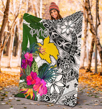 Papua New Guinea Premium Blanket White - Turtle Plumeria Banana Leaf - Polynesian Pride