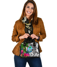 Guam Shoulder Handbag White - Turtle Plumeria Banana Leaf - Polynesian Pride