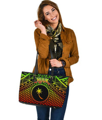 Polynesian Chuuk Large Leather Tote Bag - Reggae Vintage Polynesian Patterns - Polynesian Pride