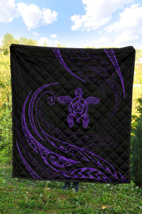 Hawaii Turtle Hibicus Premium Quilt - Frida Style - Purple - Polynesian Pride