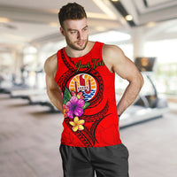Tahiti Polynesian Custom Personalised Men's Tank Top - Floral With Seal Red - Polynesian Pride