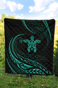 Hawaii Turtle Hibicus Premium Quilt - Frida Style - Turquoise - Polynesian Pride