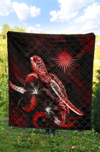Marshall Islands Polynesian Premium Quilt - Turtle With Blooming Hibiscus Red - Polynesian Pride