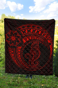 Polynesian Quilt - Polynesian Red Seahorse Tattoo - Polynesian Pride