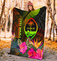 Guam Polynesian Personalised Premium Blanket - Hibiscus and Banana Leaves - Polynesian Pride