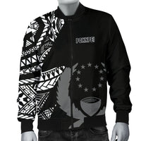 Pohnpei Men's Bomber Jacket - Micronesian Pattern Flash Black - Polynesian Pride