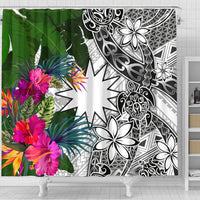 Nauru Shower Curtain White - Turtle Plumeria Banana Leaf - Polynesian Pride