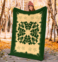 Hawaii Premium Blanket - Hawaiian Quilt Plumeria Medallion Green Premium Blanket - AH - Polynesian Pride