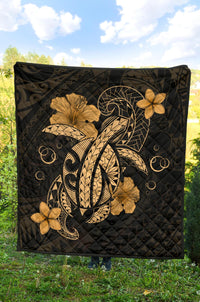 Hawaii Turtle Flower Polynesian Premium Quilt - Gold - Polynesian Pride