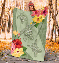 Hawaii Turtle Hibiscus Premium Blanket - Tink Style - Polynesian Pride