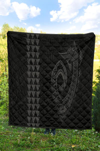 Hawaii Kakau Makau Fish Hook Polynesian Premium Quilt - Grey - Polynesian Pride