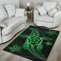 Kanaka Map Hibiscus Plumeria Turtle Art Polynesian Area Rug Green AH - Polynesian Pride