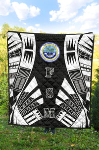 Federated States Of Micronesia Premium Quilt - Federated States Of Micronesia Seal Polynesian White Tattoo (Black) - Polynesian Pride