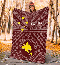 Papua New Guinea Personalised Premium Blanket - Flag With Polynesian Patterns (Red) - Polynesian Pride