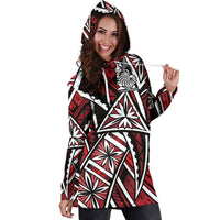 New Caledonia Women's Hoodie Dress - Tribal Flower Special Pattern Red Color - Polynesian Pride