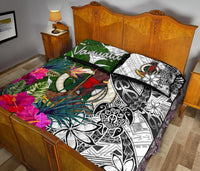Vanuatu Quilt Bed Set White - Turtle Plumeria Banana Leaf - Polynesian Pride