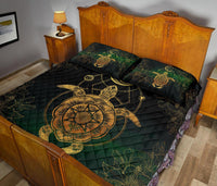Turtle Hibiscus Golden Galaxy Quilt Bed Set - Polynesian Pride
