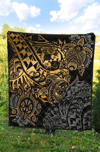 Tonga Polynesian Premium Quilt - Gold Turtle Flowing - Polynesian Pride